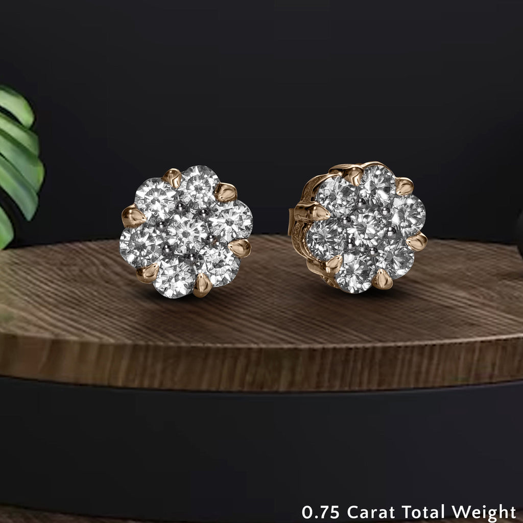 0.75 Carat 7 Stone Flower Diamond Earring