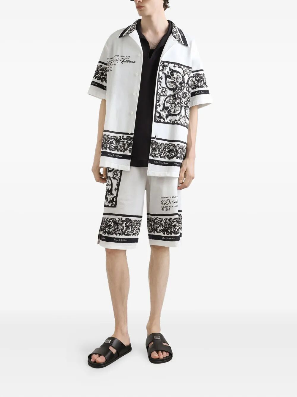 Dolce & Gabbana Men Majolica-Print Double Piqué Bermuda Shorts