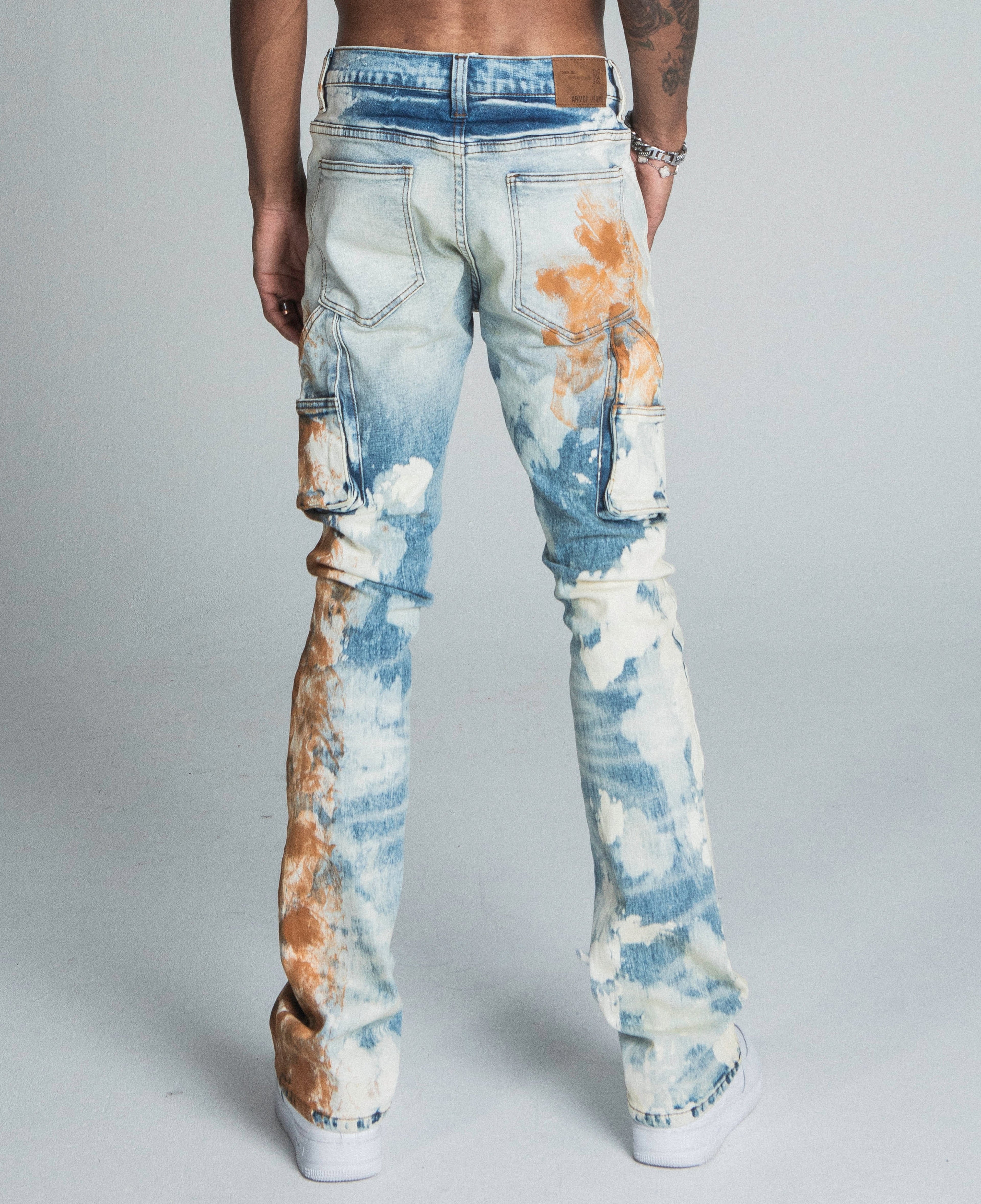 AJ19SK OIL PAINT STACKED JEANS