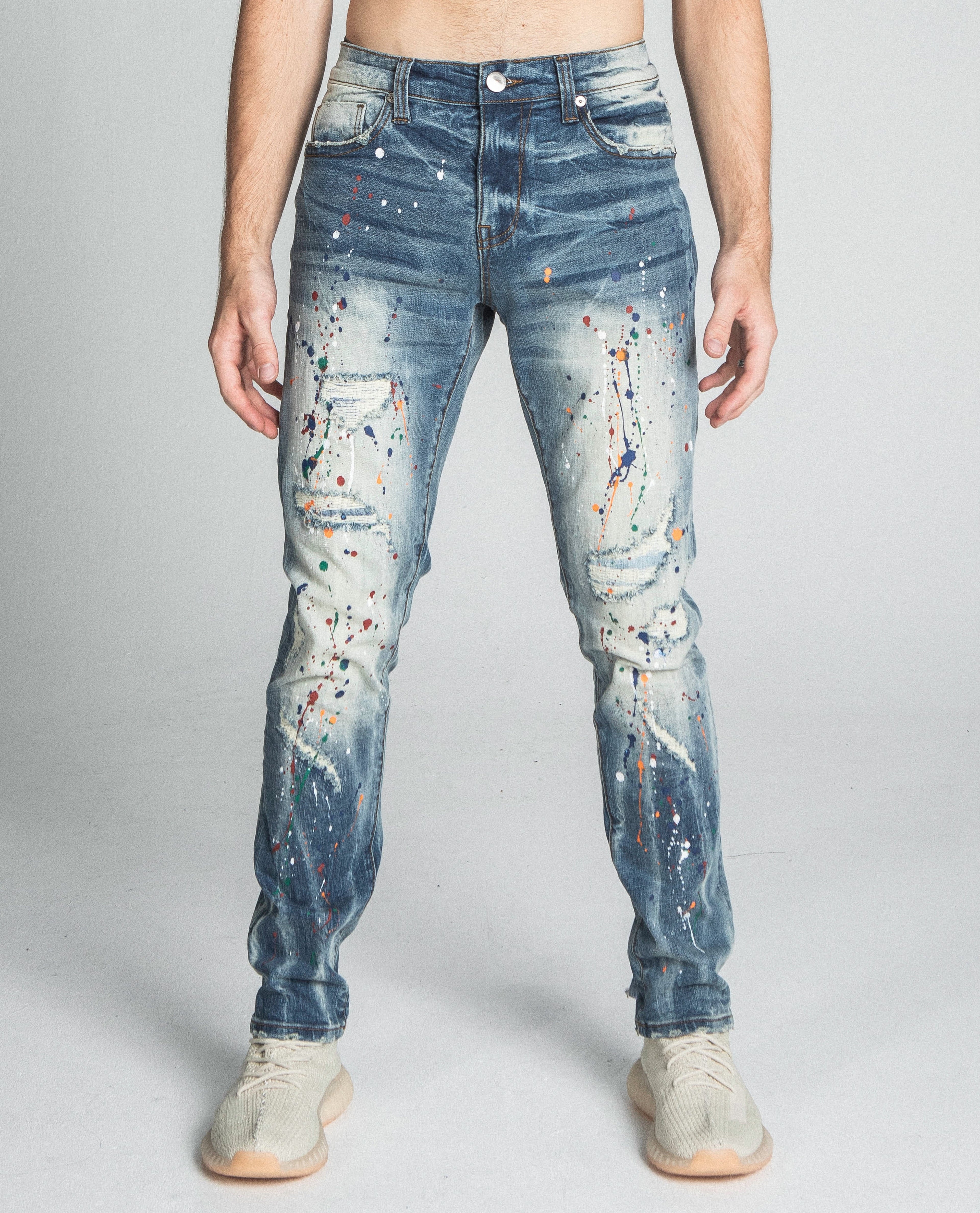 AJ738SL-1 SPLASH PAINT VINTAGE SLIM JEANS