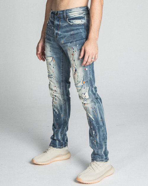 AJ738SL-1 SPLASH PAINT VINTAGE SLIM JEANS