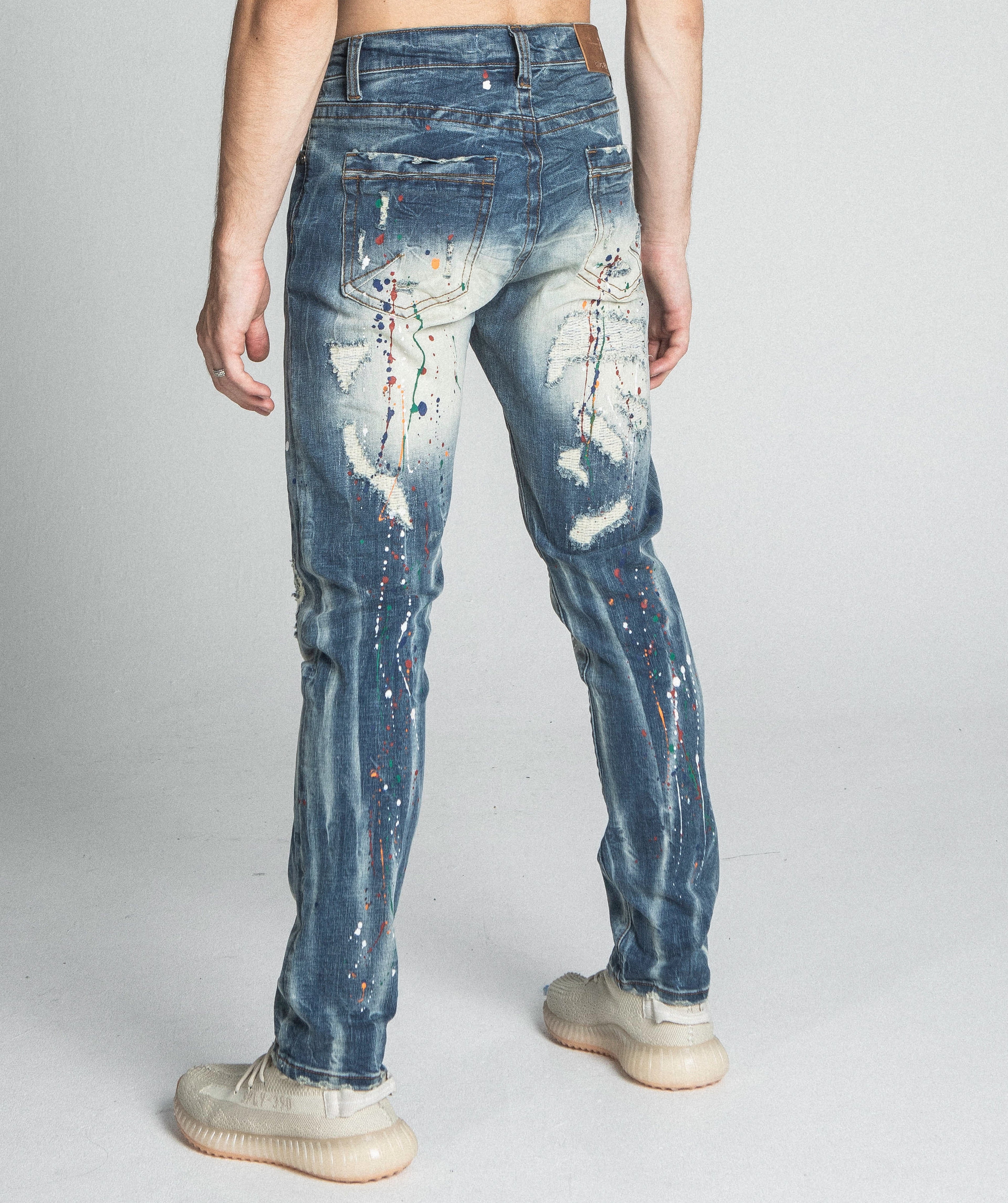 AJ738SL-1 SPLASH PAINT VINTAGE SLIM JEANS