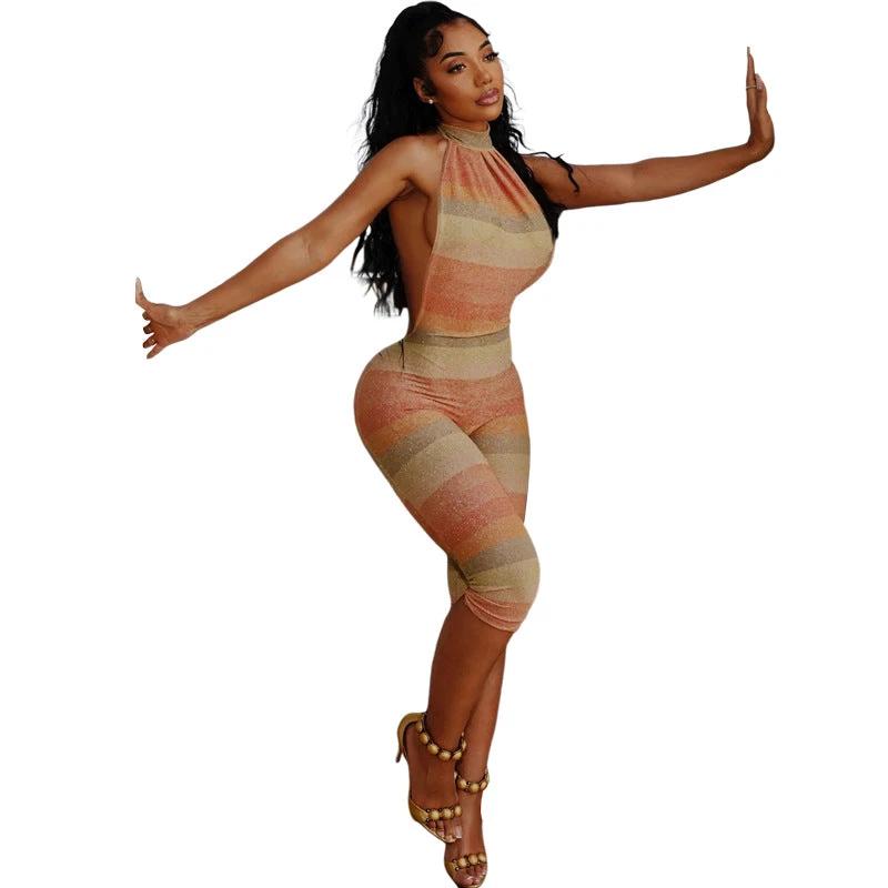 Hot Girl Sleeveless Halter Backless Tight Jumpsuit