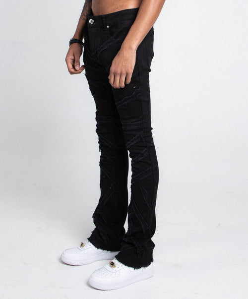 AJS410 SHREDDED STACKED JEANS