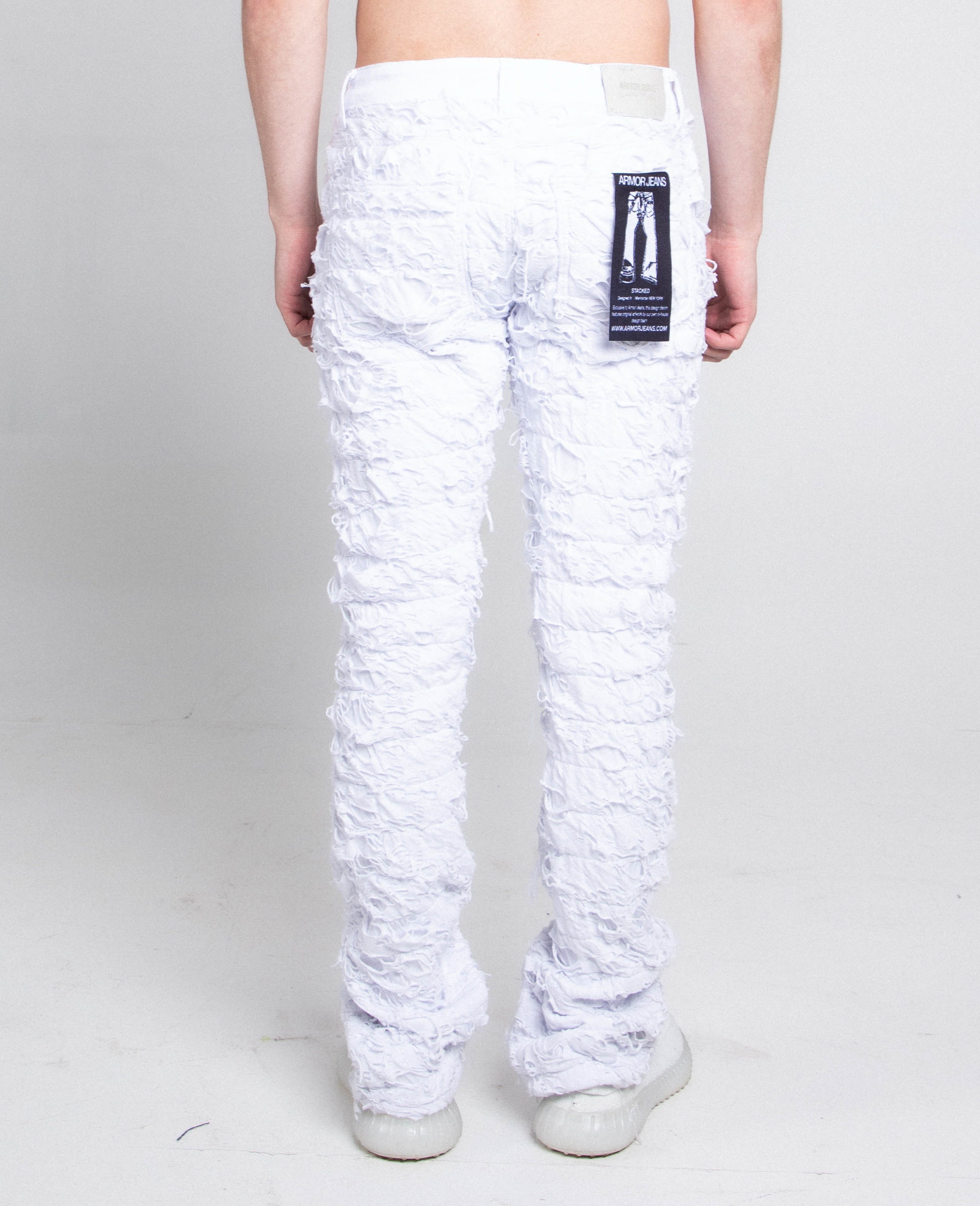 AR704 WHITE FRAYED STACKED JEANS