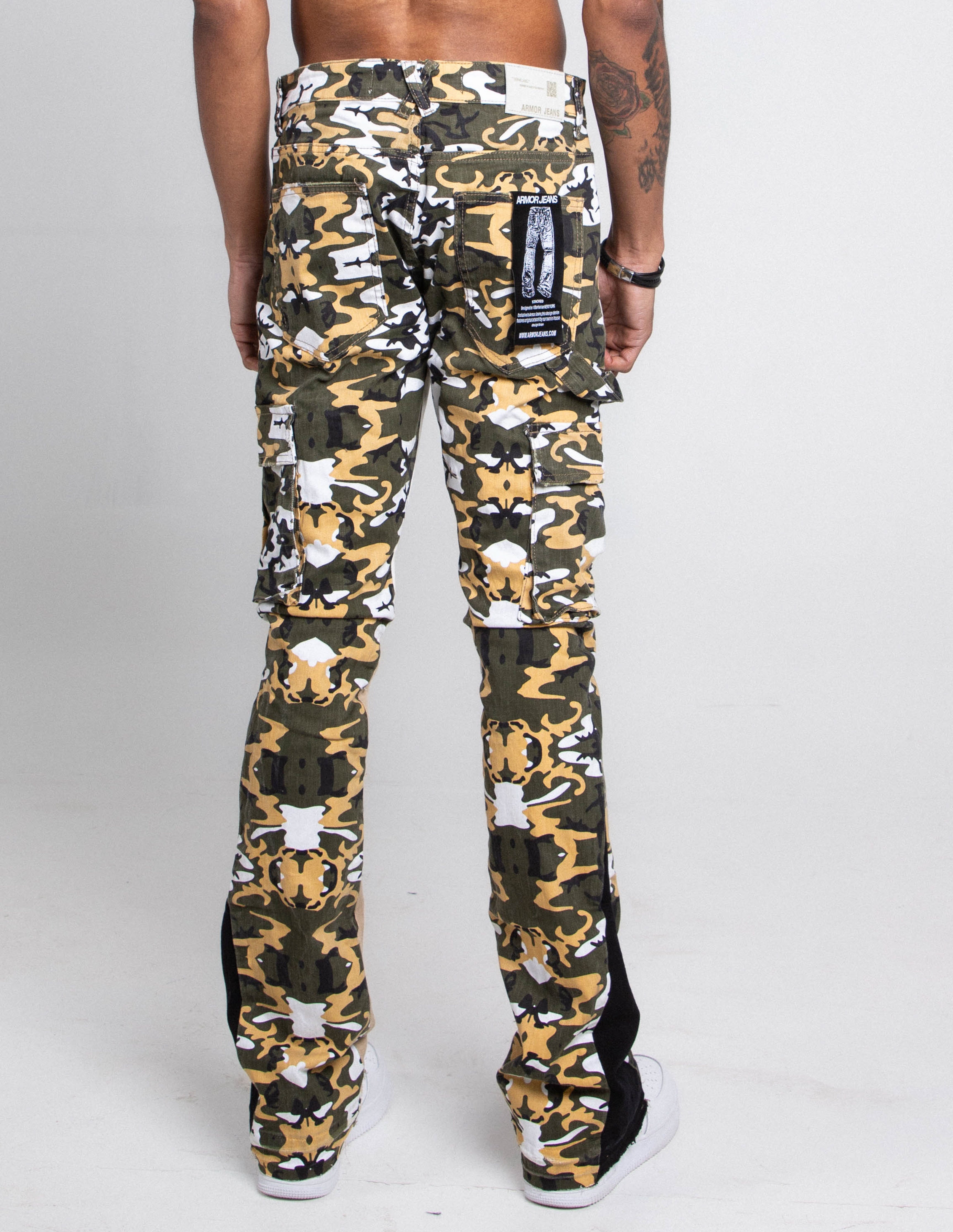 AJS699-10 CAMO STACKED CARGO PANTS