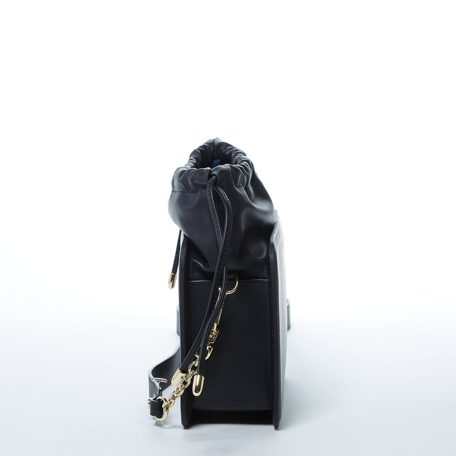 Leather Bucket Bag Black Purse Drawstring Design Medium Size Bag