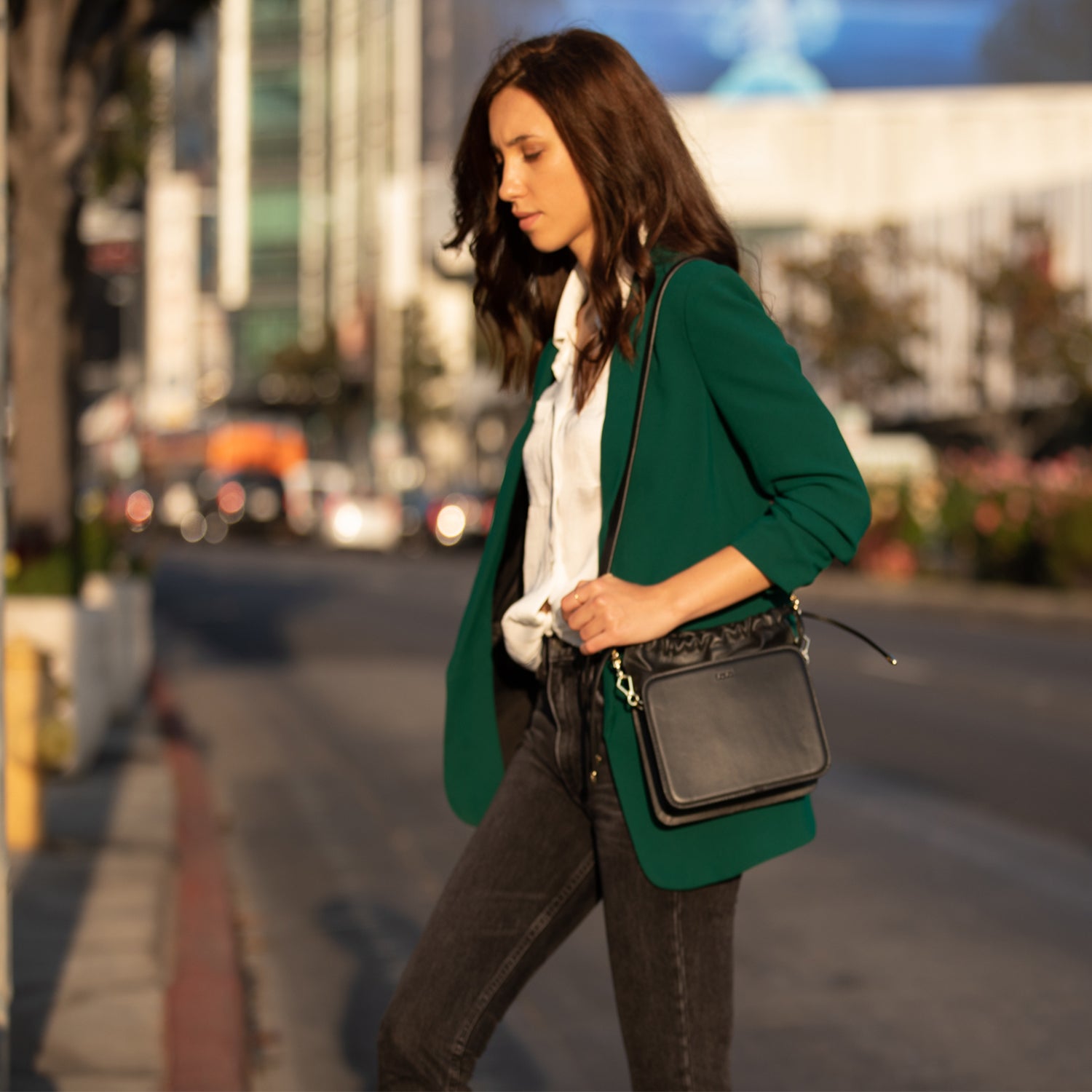 Leather Bucket Bag Black Purse Drawstring Design Medium Size Bag