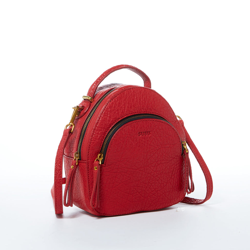 Small Red Leather Backpack Purse Convertible Crossbody Bag