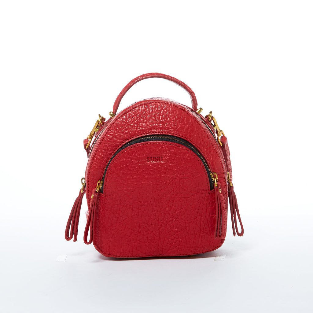 Small Red Leather Backpack Purse Convertible Crossbody Bag