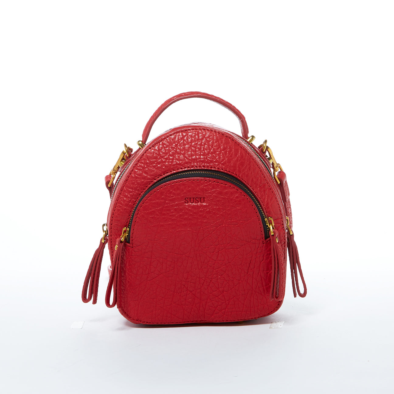 Small Red Leather Backpack Purse Convertible Crossbody Bag