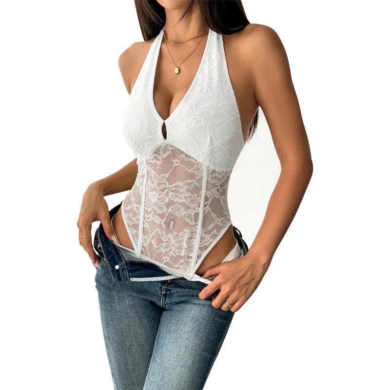 Women's Pure Color Halter Casual Bodysuit