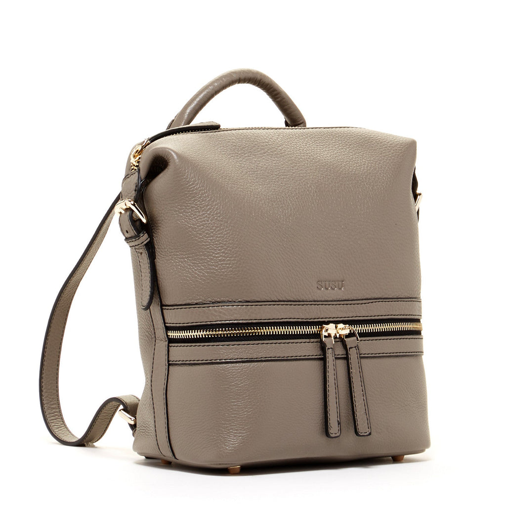 Gray Leather Backpack Crossbody Purse