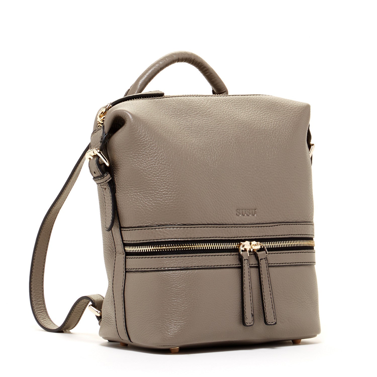 Gray Leather Backpack Crossbody Purse