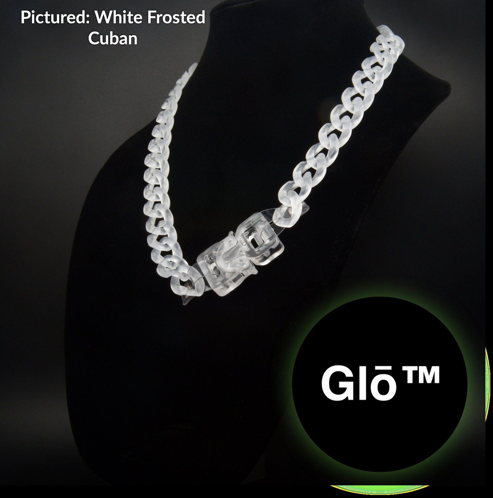 White Frosted Cuban Link Necklace – Acrylic Glass Chain with Buckle Closure for Y2K Fashion & Statement Style