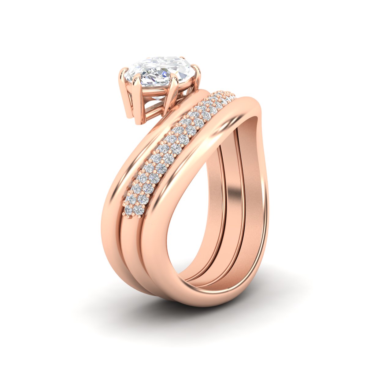 Dual Bands with Wave Solitaire Ring