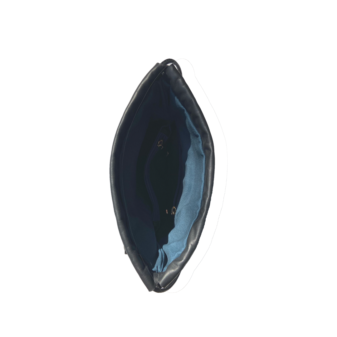 Leather Bucket Bag Black Purse Drawstring Design Medium Size Bag