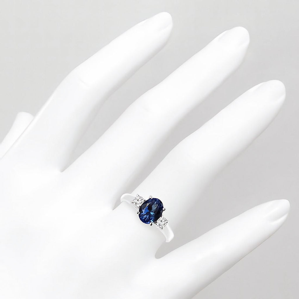 Oval Blue Sapphire Diamond 3 Stone Engagement Ring