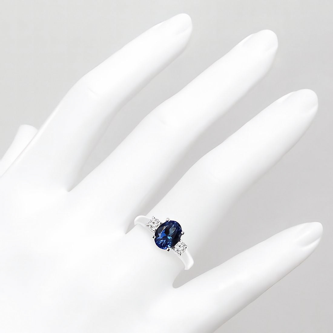 Oval Blue Sapphire Diamond 3 Stone Engagement Ring