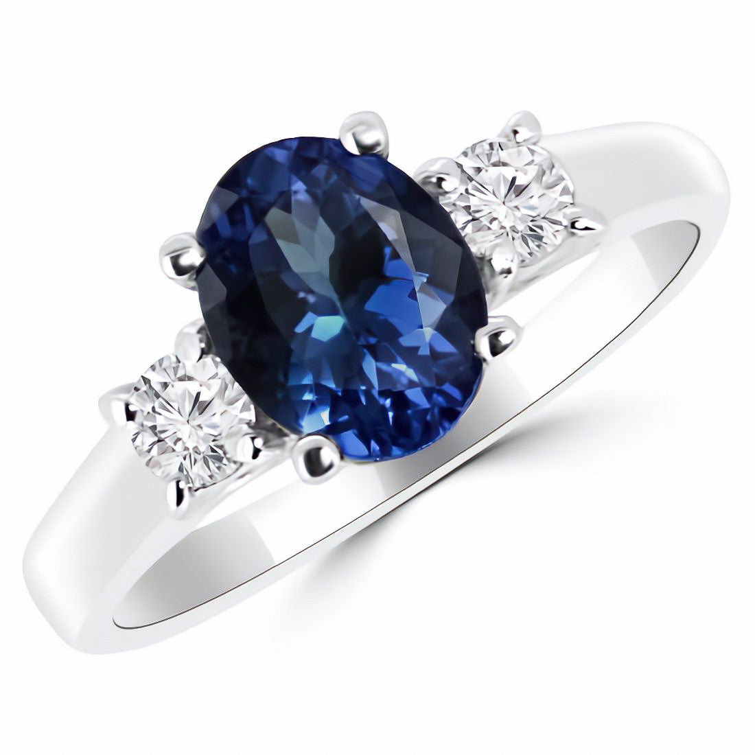 Oval Blue Sapphire Diamond 3 Stone Engagement Ring
