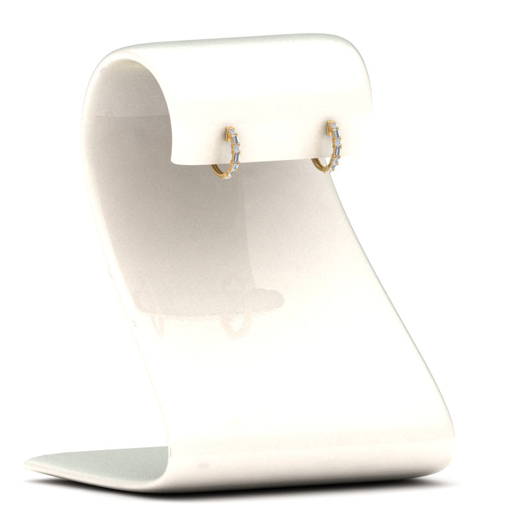 Round And Baguette Huggie Earrings