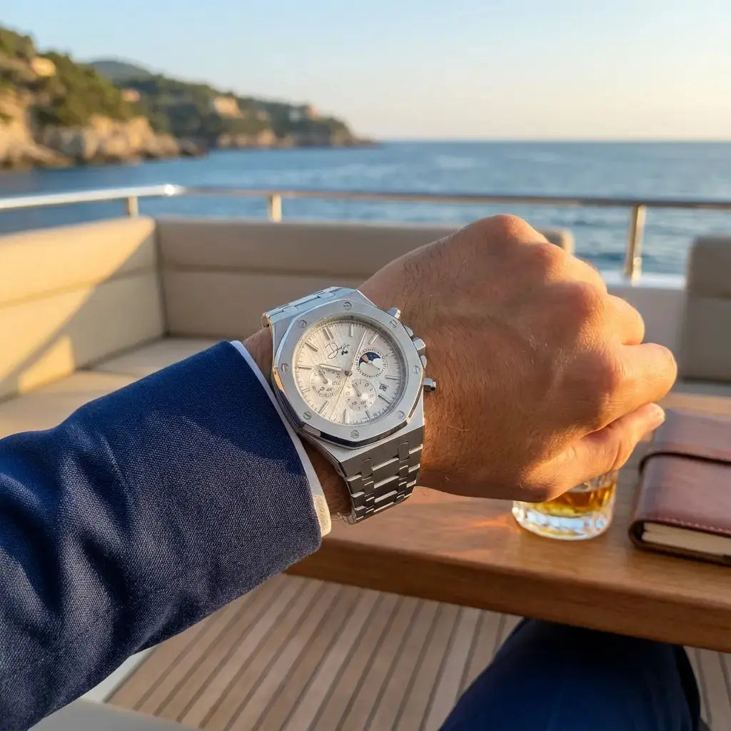 Silver Stainless Steel Watch – ChronoLunar White Dial by Dapper Watches